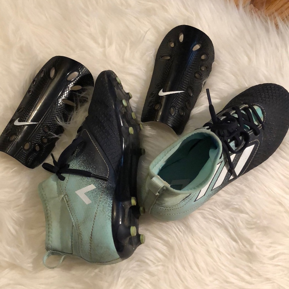 Adidas Girls Soccer Cleats & Nike Shin Guards